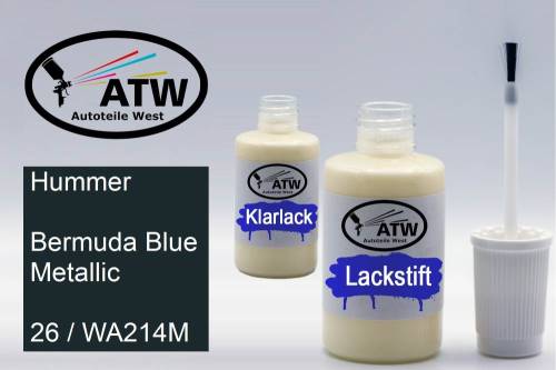 Hummer, Bermuda Blue Metallic, 26 / WA214M: 20ml Lackstift + 20ml Klarlack - Set, von ATW Autoteile West.